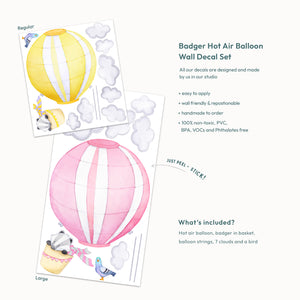 Badger in Hot Air Balloon Wall Decals
