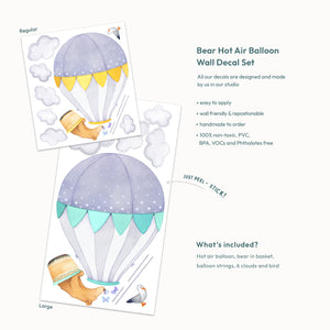 Bear in Hot Air Balloon Wall Decals