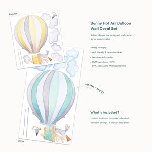 Bunny Hot Air Balloon Wall Decals