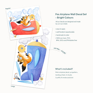 Fox Airplane Wall Decal - Bright Colours