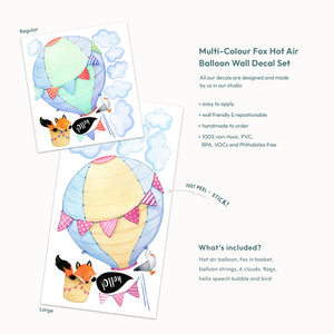 Multi-Colour Fox Hot Air Balloon Wall Decals