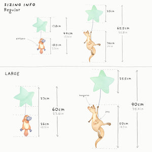Size options for Australian animals decals set from Little Tall Tales