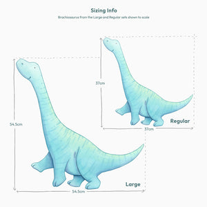 Brachiosaurus dinosaur decal with measurements for large and regular sets.