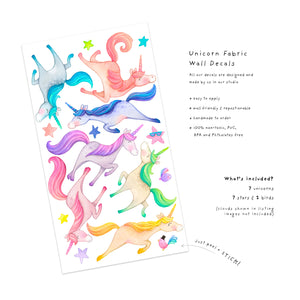 Unicorn fabric decal set, peel and stick, little tall tales