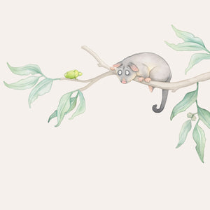 Children's Wall Sticker of a possum on a branch with leaves