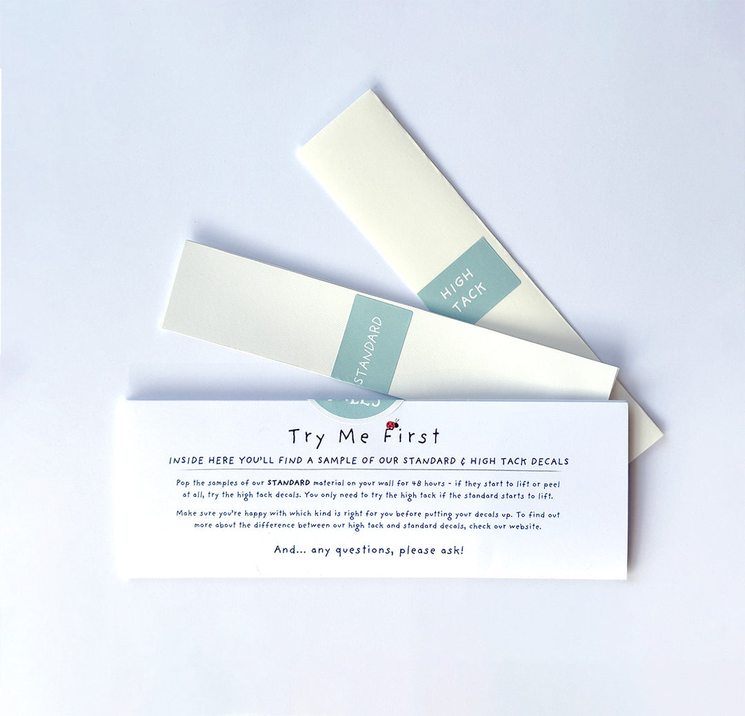 Samples - Test Strips to help you decide between standard and high tack decals