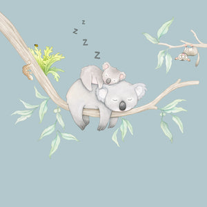 Children's Wall Decal Koala and joey asleep on a gum tree branch