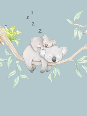 Children's Wall Decal Koala and joey asleep on a gum tree branch