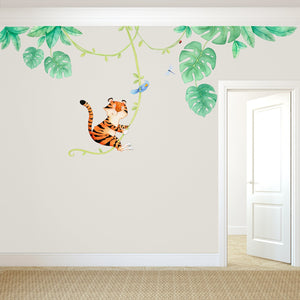 Tiger Jungle Removable Wall Sticker Set, Large Jungle Leaves Nursery and Kids Room