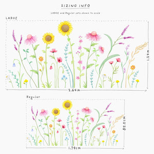 Wildflowers wall decals, hand painted, sizing info, regular, large