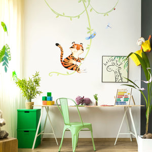 Jungle Tiger Fabric Wall Decals, Kids Room above Desk, removable wall art