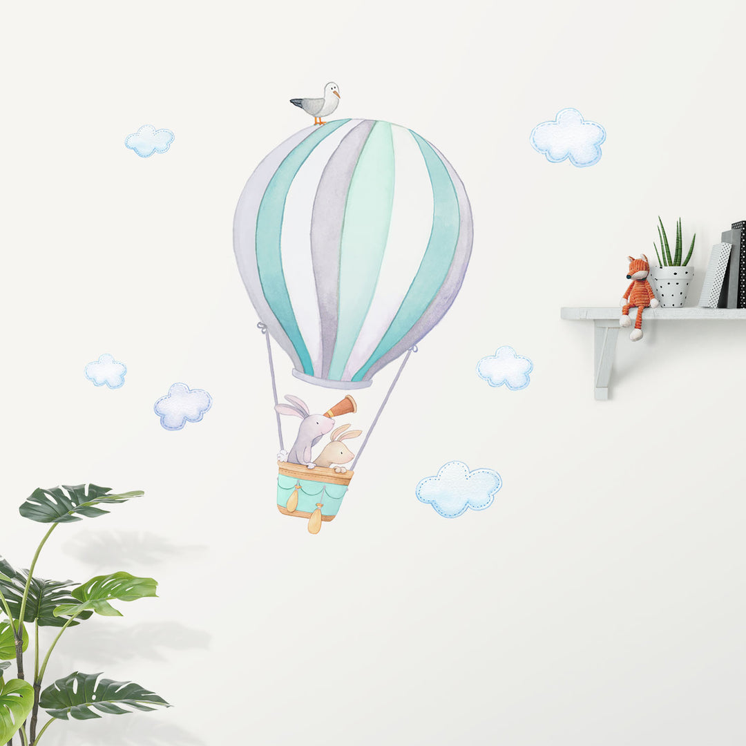 Bunny Hot Air Balloon Wall Decals