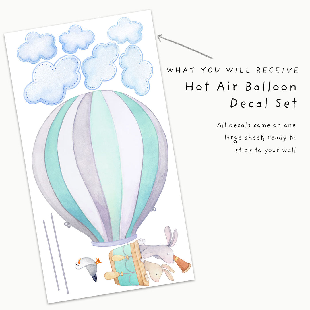 Bunny Hot Air Balloon Wall Decals