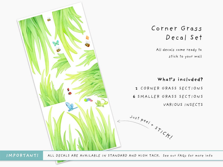 Grass repositionable wall decals, nursery and kids interior, Little Tall Tales, Set Information Corner