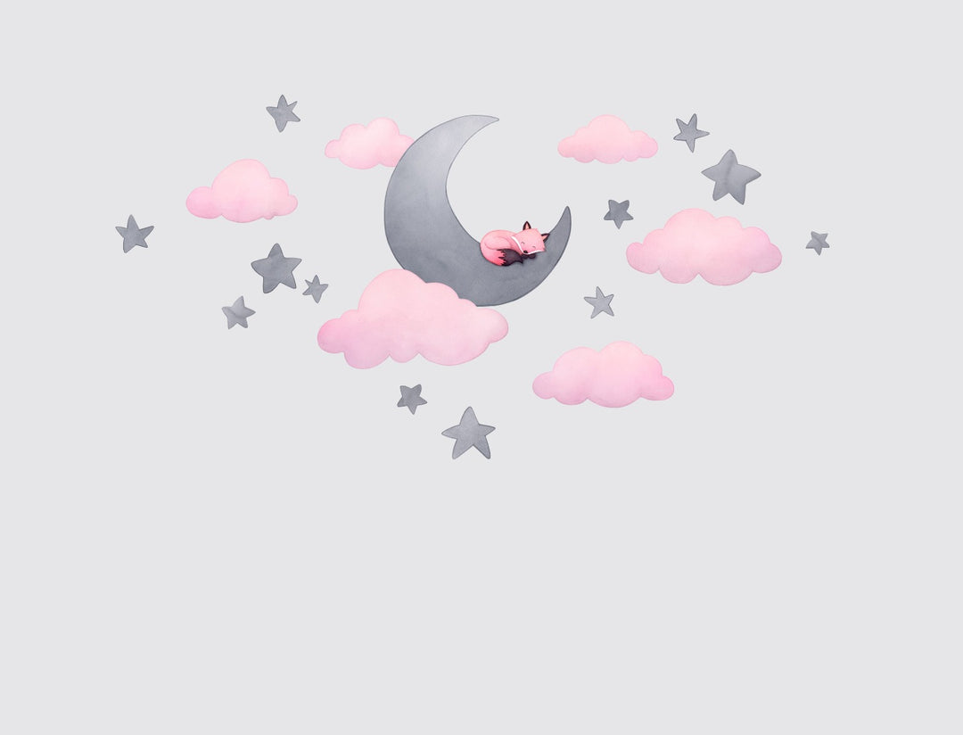 Dusty Pink Fox Moon Wall Decals