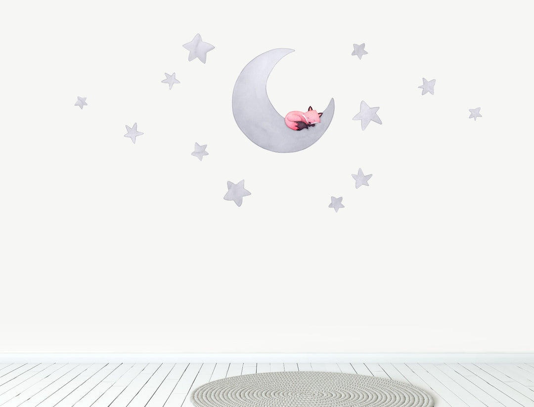 Dusty Pink Fox Moon Wall Decals