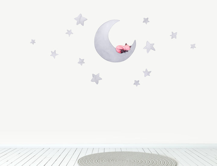 Dusty Pink Fox Moon Wall Decals