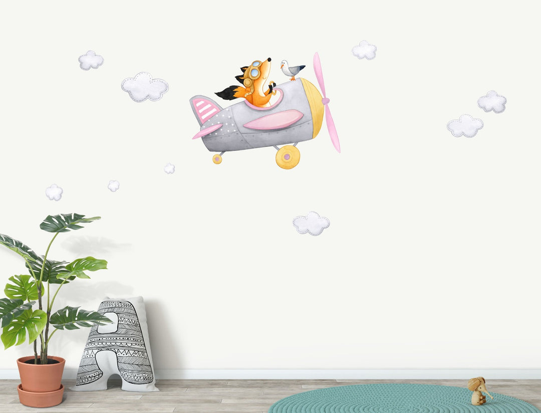 Fox Airplane Wall Decal - Softer Colours