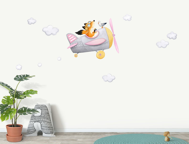 Fox Airplane Wall Decal - Softer Colours