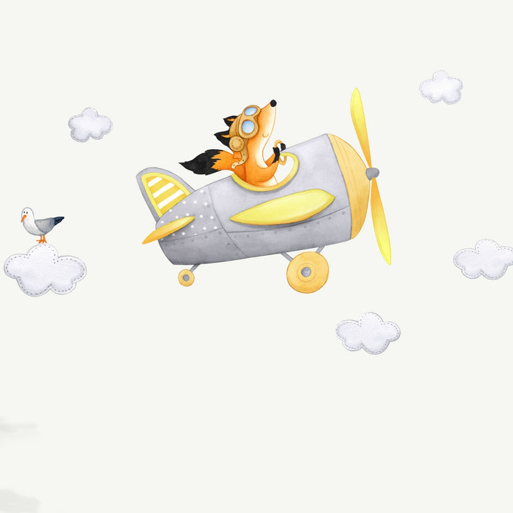 Fox Airplane Wall Decal - Softer Colours