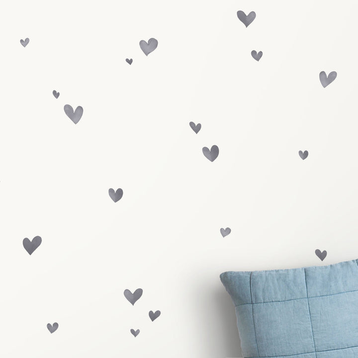 Watercolour Hearts wall decals for kids and babies, Dark Grey