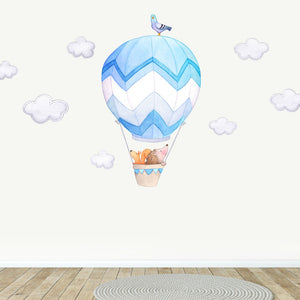 Hedgehog in Hot Air Balloon Fabric Wall Decal, Blue