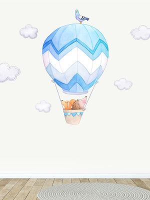 Hedgehog in Hot Air Balloon Fabric Wall Decal, Blue