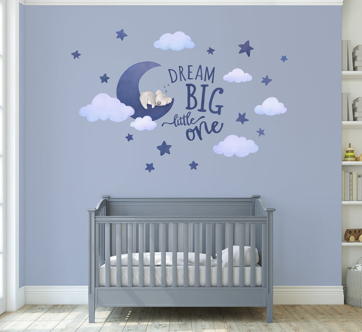 Koala with moon and stars Wall Decal for baby room in navy