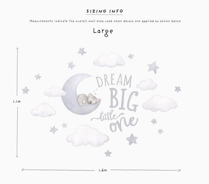 Koala Moon childrens wall decal sizing information, large size