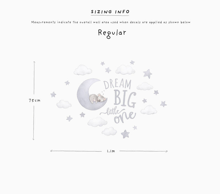 Koala Moon childrens wall decal sizing information, regular size
