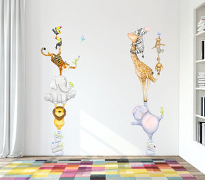 large Safari Stack wall decal, white wall