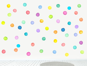 Large rainbow dot fabric wall decals, removable and reusable