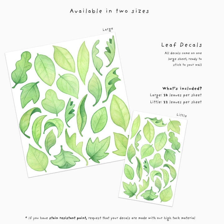 Leaf wall decals from little tall tales, sizing information