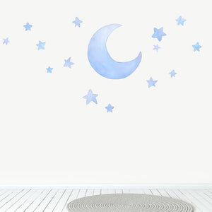 Light Blue Moon and stars wall decal, little tall tales