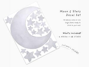 Moon and stars wall decal set for baby and kids rooms