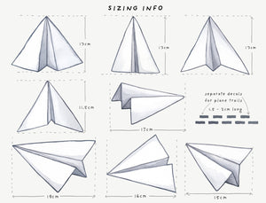 Paper plane removable wall art, sizing information