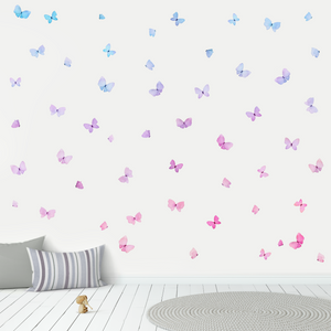 pink to blue ombre little butterfly wall decals, childrens decor