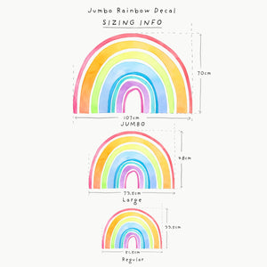 Rainbow repositionable wall stickers for kids bedrooms, sizing info