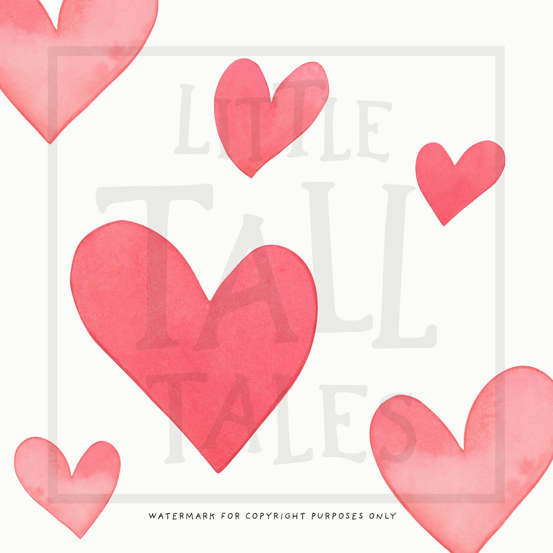 Watercolour Red Hearts Fabric Wall Decals, Close Up Beautiful Design