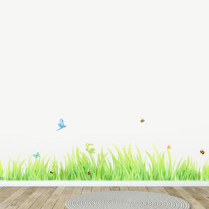 Hand Painted Grass Wall Decals for Kids, Bees and Butterflies, Regular