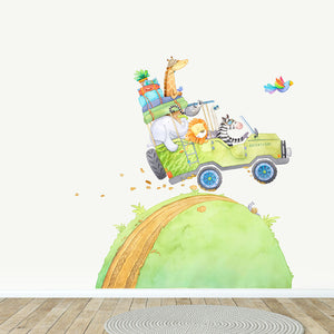 Safari animals wall decals truck, little tall tales, Green