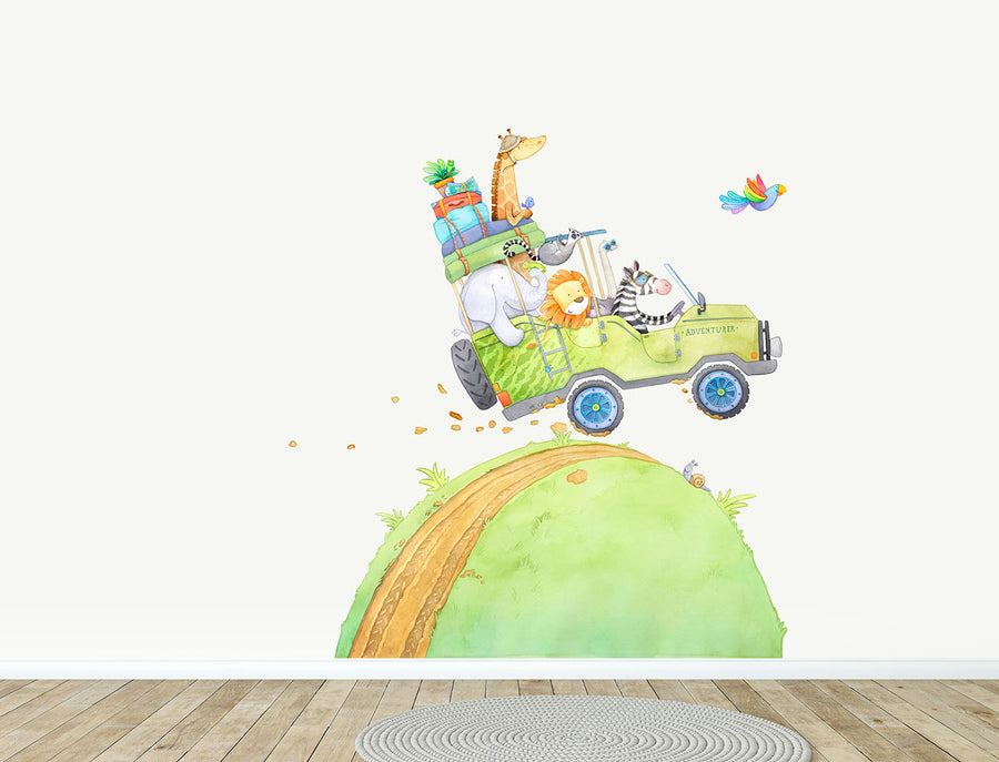 Safari animals wall decals truck, little tall tales, Green