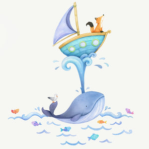 Ocean Fox in a Sail Boat Wall Decals