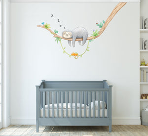 Sleepy Sloth Wall Decals with crib