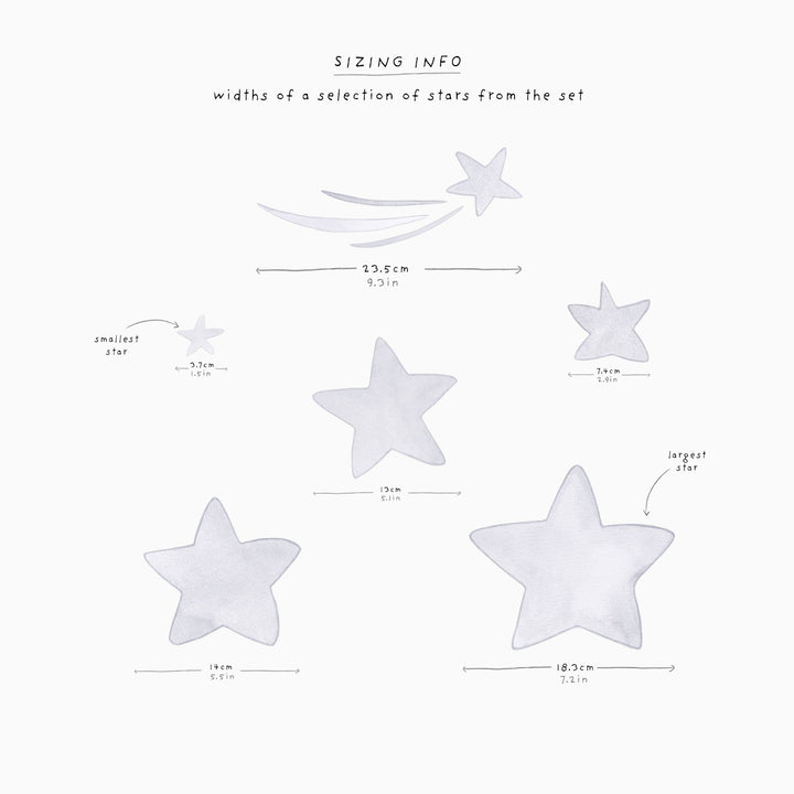 Watercolour Star decals for kids, sizing information