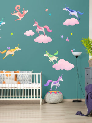 unicorn wall decals for kids, little tall tales, pink clouds