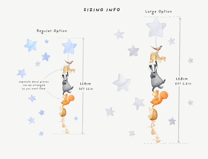 Woodland animals wall decals, sizing info, regular, large