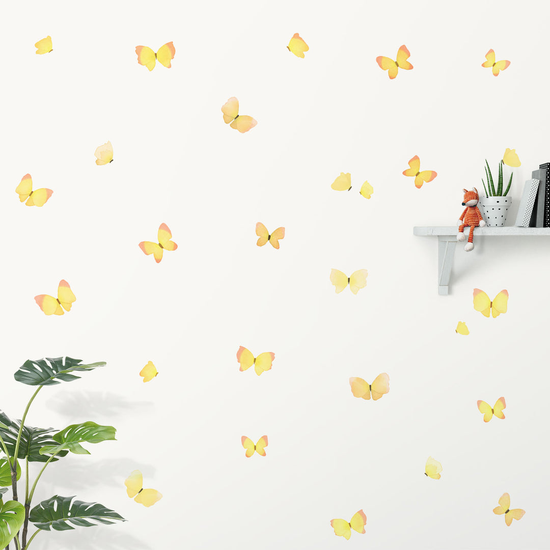 Yellow butterfly fabric wall decals, eco-friendly, non-toxic