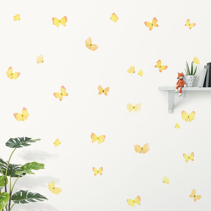 Yellow butterfly fabric wall decals, eco-friendly, non-toxic